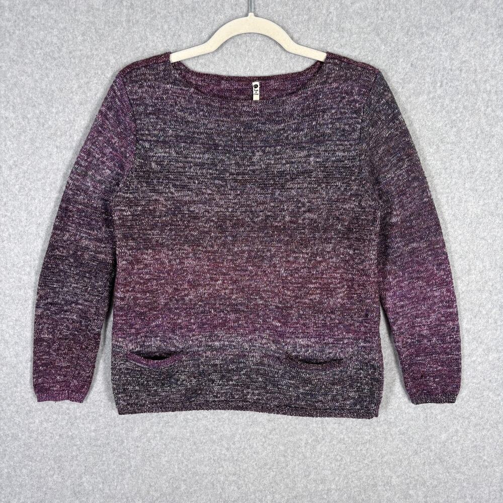 Leo & Nicole Sweater Large Cotton Pockets Speckled Marled Artsy Abstract Petite